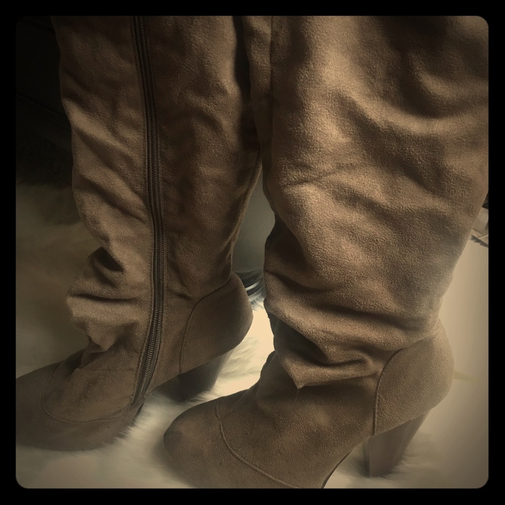 Brown knee high suede boots